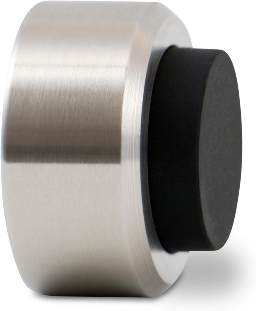 SnelShoppen - Stoppwerk Deurstop - Wandbescherming RVS met Rubber Buffer - Ø3,2 cm H:2 cm - Inclusief Bevestigingsmateriaal voor Muurmontage