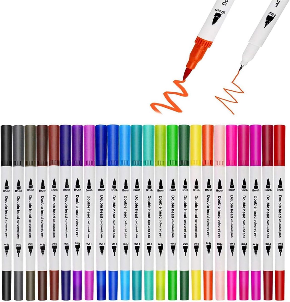 SnelShoppen - 24 Watercolor Potloden met Dubbele Punt, Brush Pen en Calligraphy Markers voor Professioneel Gebruik, Ideaal voor Creatieve Projecten, K