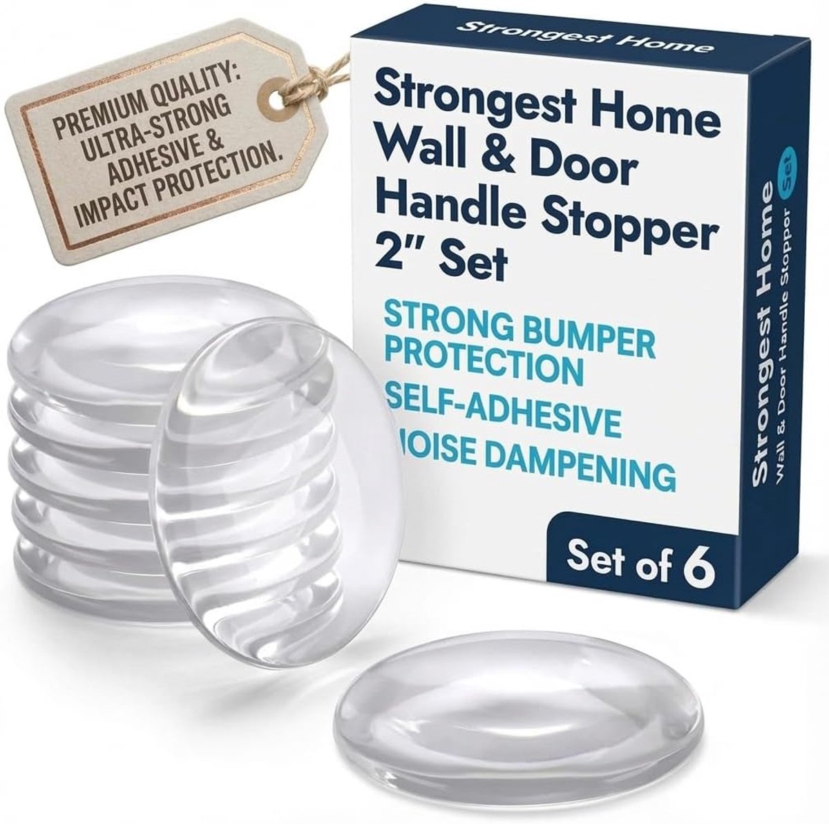 SnelShoppen - Sterke Wand Deurknop Stopper 2" Set van 6 Stuks Heldere Rubber Deur Bumper Geluiddempers Zelfklevend Wandbeschermer