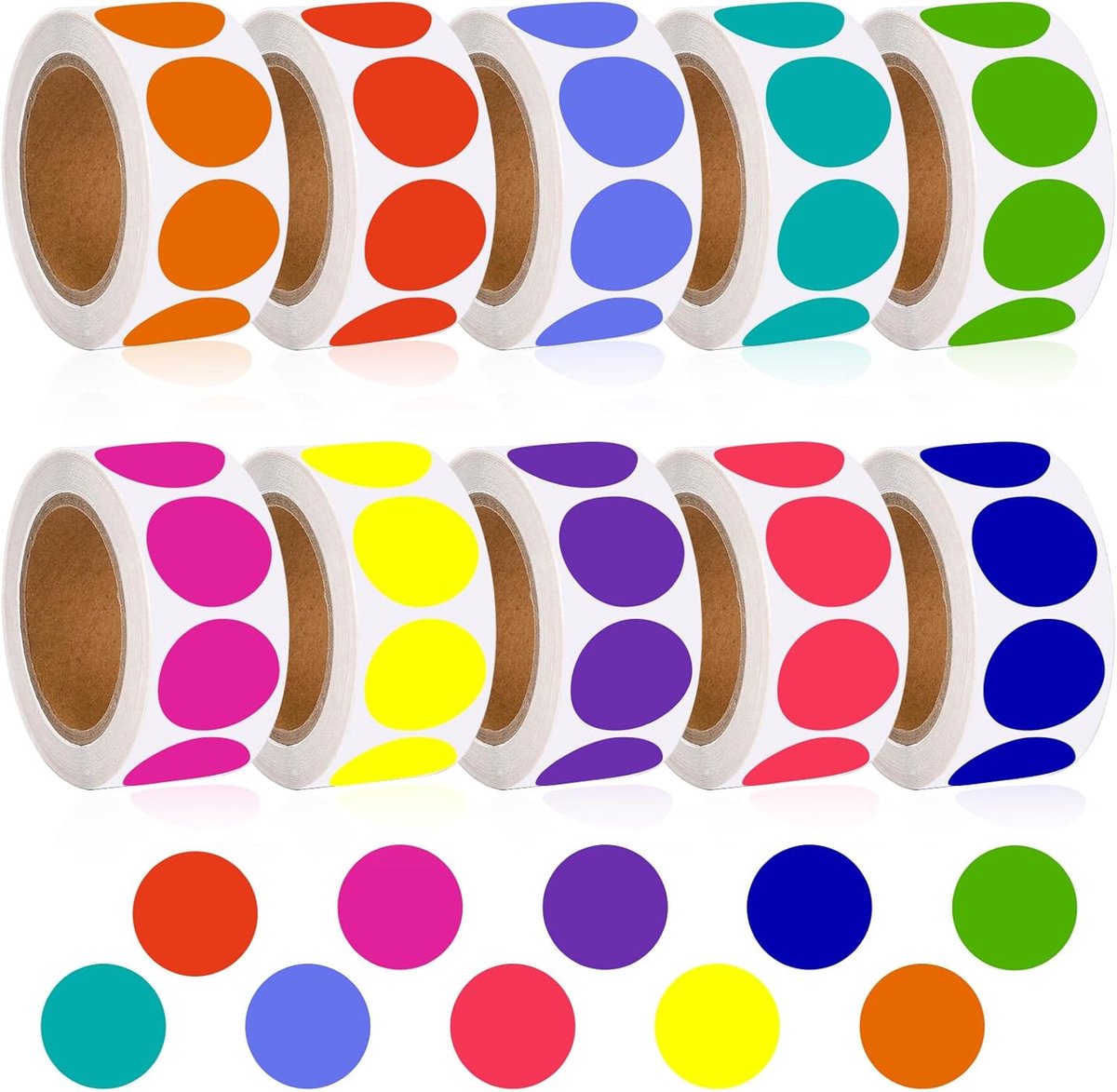 SnelShoppen - 5000 Stuks Zelfklevende Kleurrijke Ronde Stickers - 12mm - Plakstickers voor Planner, Bullet Journal, Kalender, Organisatie en Creatieve