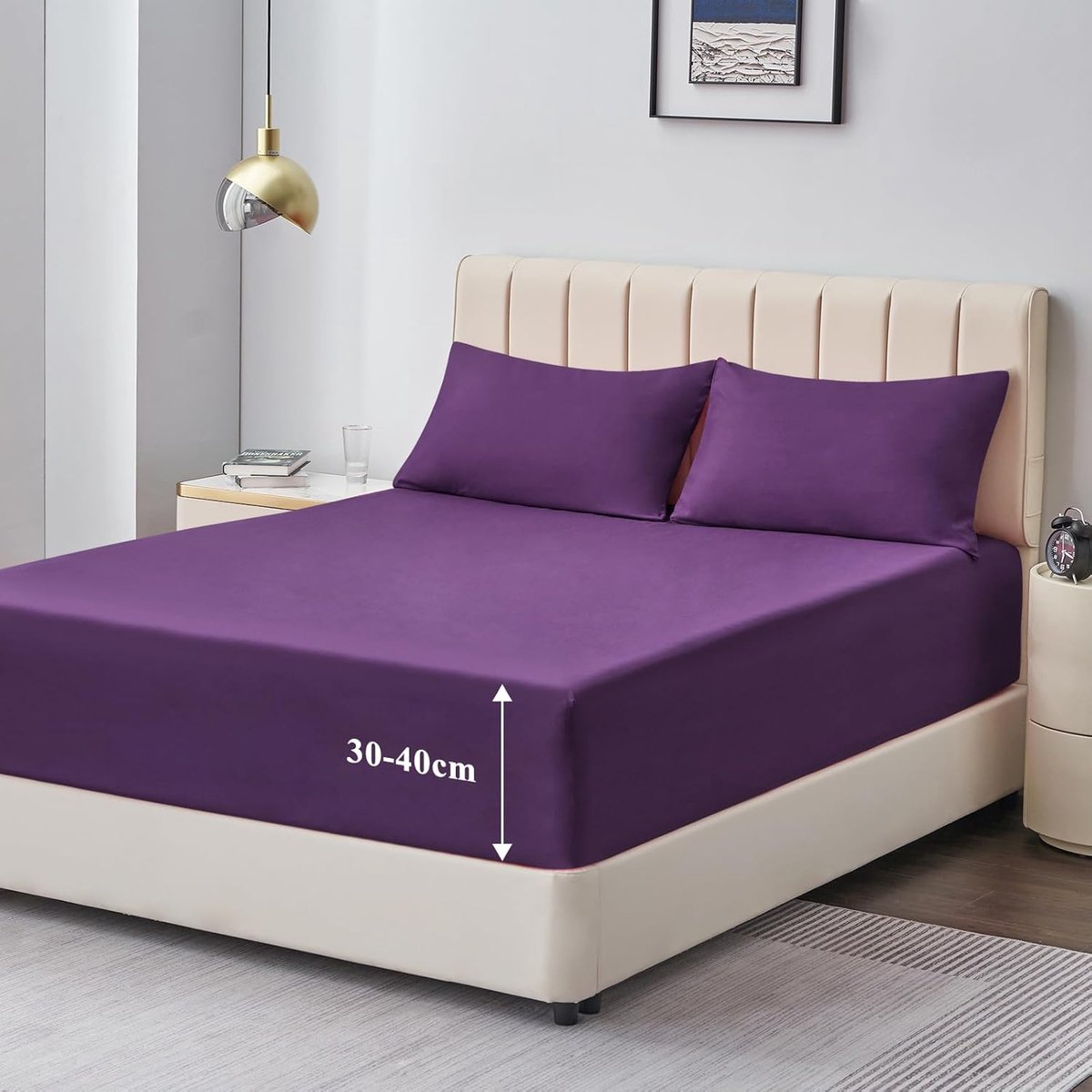 SnelShoppen - Aisbo Beschermhoes 140 x 190/200 cm, Grote Kap 40 cm, Beschermhoes voor 2 Personen, Oeko-Tex Microvezel, Violet, Geschikt voor Camping,