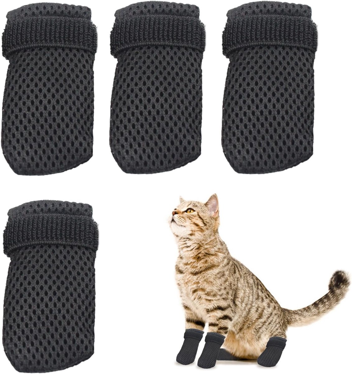 Allecto Plus - Anti-kras Kattenlaarzen & Kattenklauwhoezen - Hondensokken - Gaas Kattenwanten - Hondenschoenen - Kattenpootbeschermer - Nagels & Baden - Set van 4 - Zwart