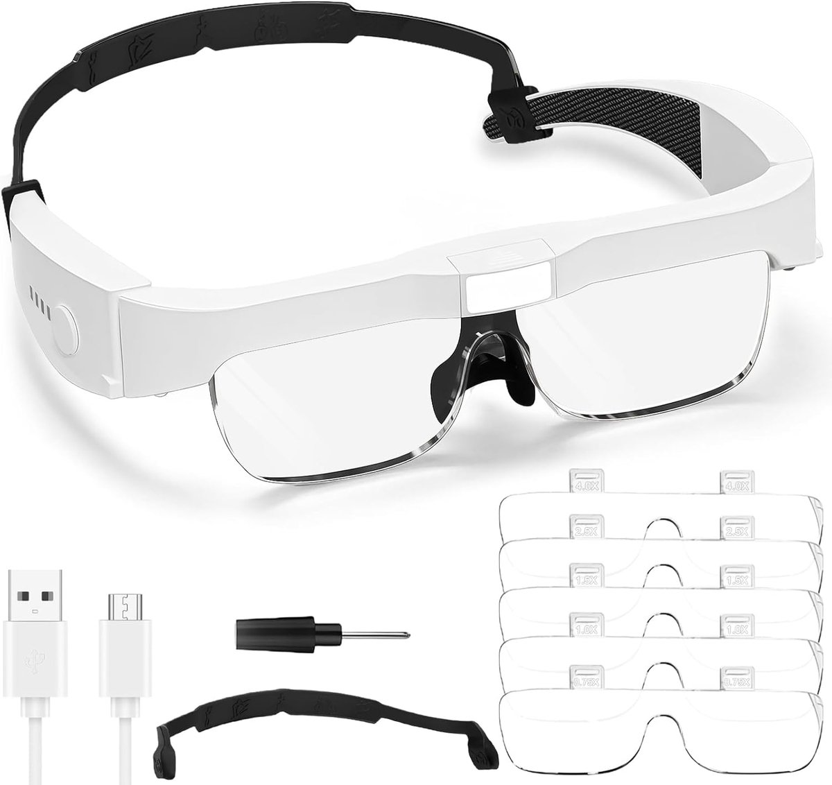 SnelShoppen - Vergrootglazen met LED licht - Handheld vergrootglas voor lezen, hobby, knutselen - Wit - Ideaal voor ouderen, juweliers, en details bek