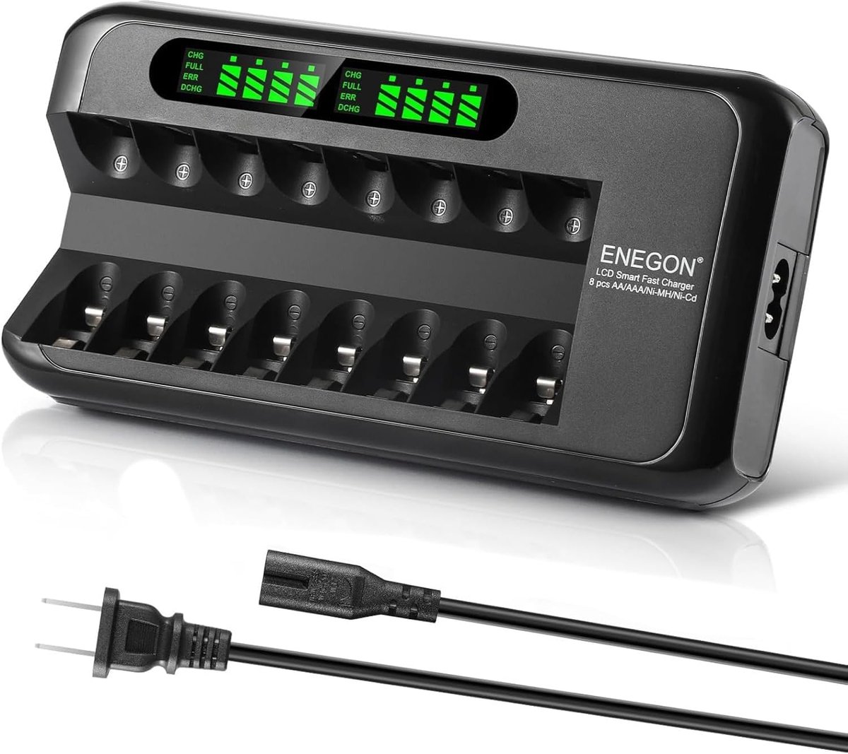 SnelShoppen - Snel Oplaadbare Batterijlader voor AA AAA Batterijen met Slimme LCD Display en AC Adapter, Onafhankelijke 8-Punts Oplaadstation voor Ni-
