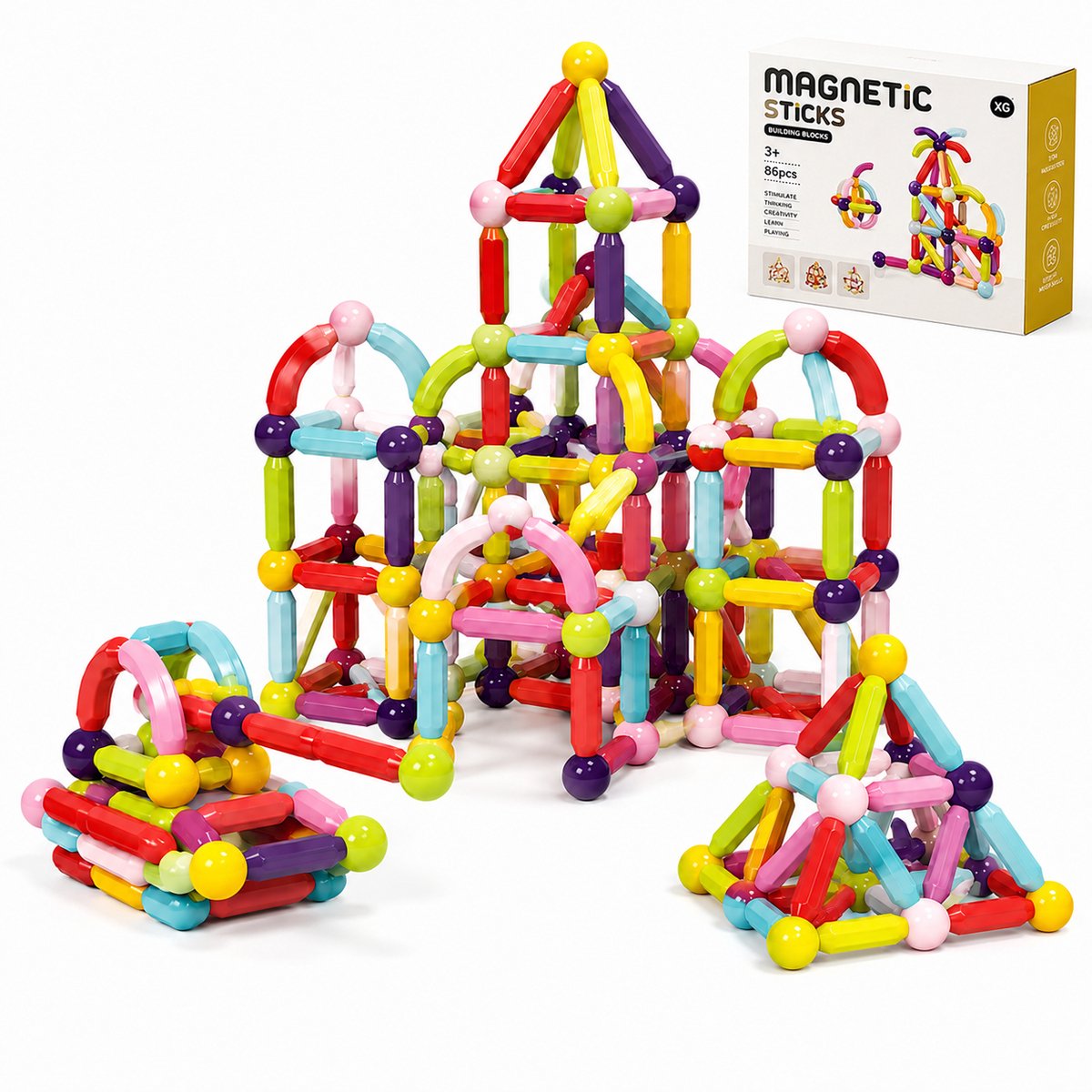 Rolipo Magnetisch speelgoed - Magnetisch bouwspeelgoed - 86 stuks - Educatief Speelgoed - Magnetische blokken - Montessori speelgoed - Magnetisch Staafjes - Bouwblokken - Vanaf 3 Jaar