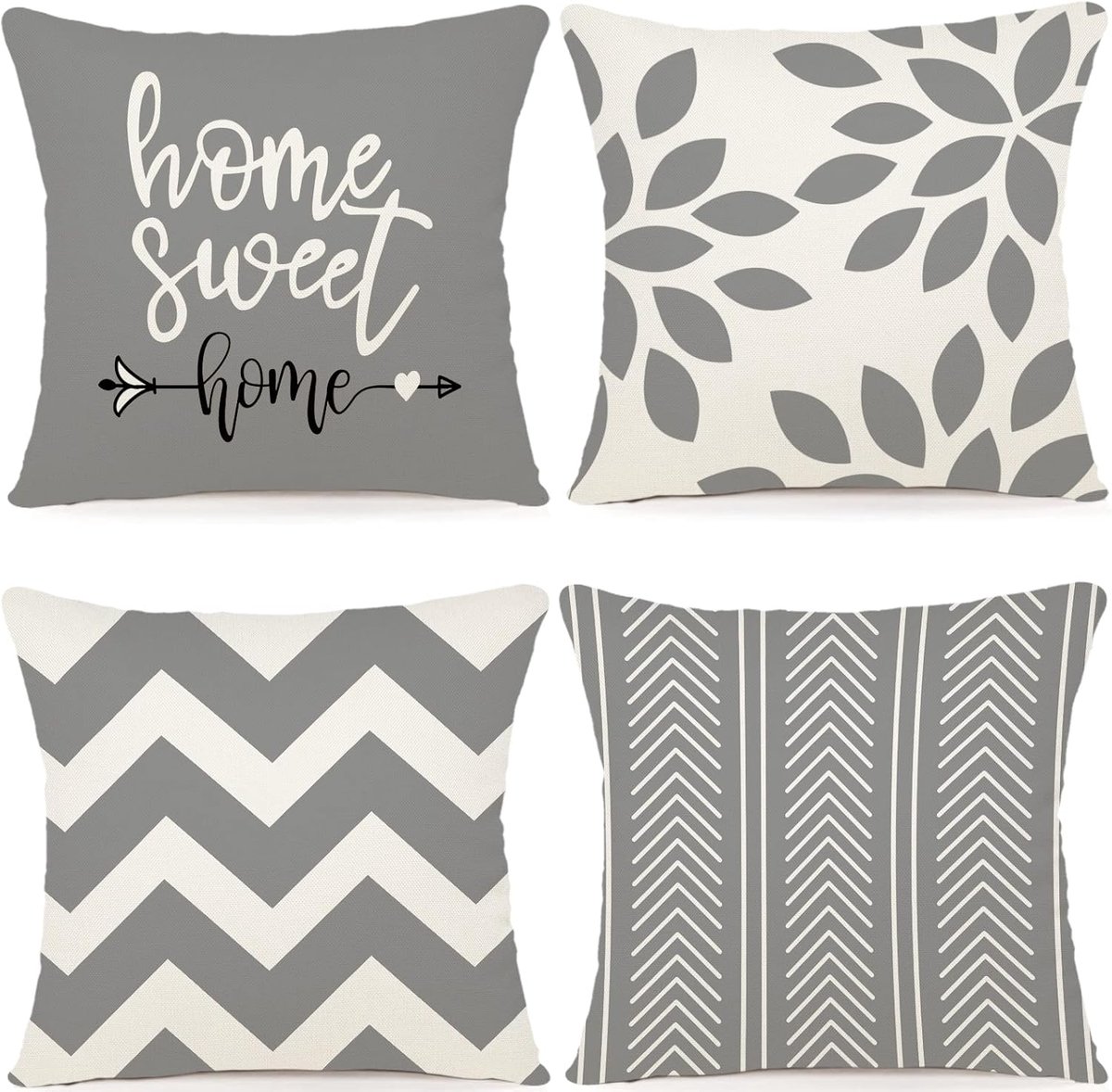 SnelShoppen - Set van 4 Decoratieve Kussenhoezen 50x50 cm - Grijze Linnen Kussenslopen voor Binnen en Buiten - Ideaal voor Tuin, Woonkamer en Feesten