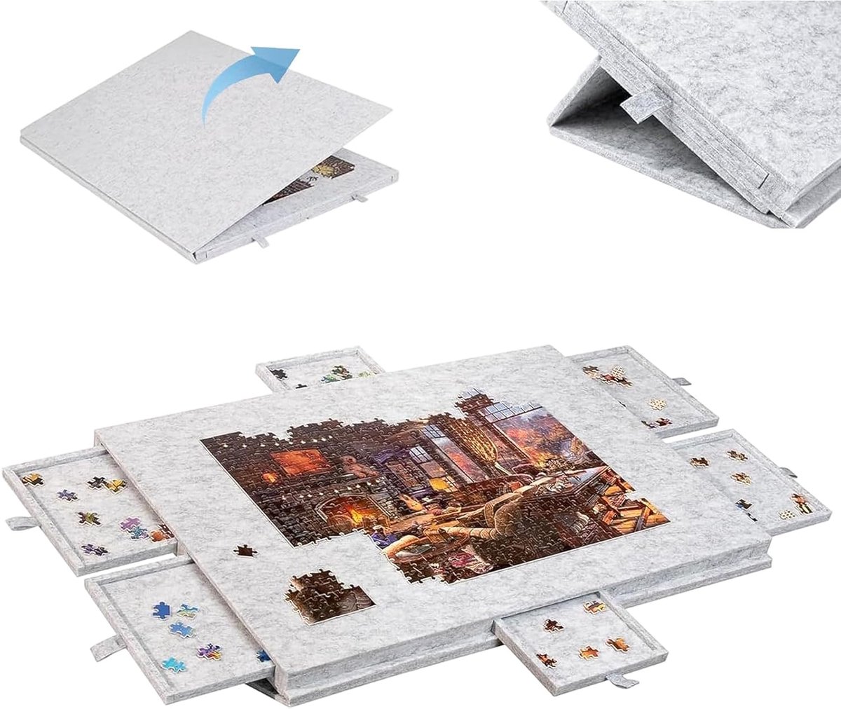 SnelShoppen - Tilting Puzzle Table - 2-in-1 Opbergstandaard met Beschermhoes - Lichtgewicht Puzzelbord voor 1000 Stukken - Vouwbaar met 6 Lades - Idea