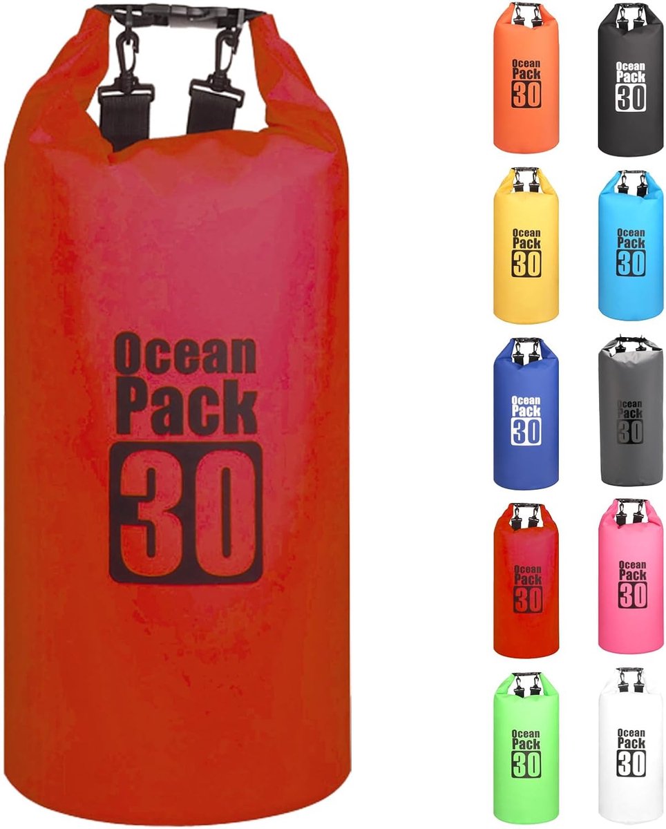 SnelShoppen - Waterproof Bag met Strap, 2L, 5L, 10L, 15L, 20L, 30L - Rood, Perfect voor Camping, Vissen, Raften, Fietsen, Duurzaam PVC Tarpaulin