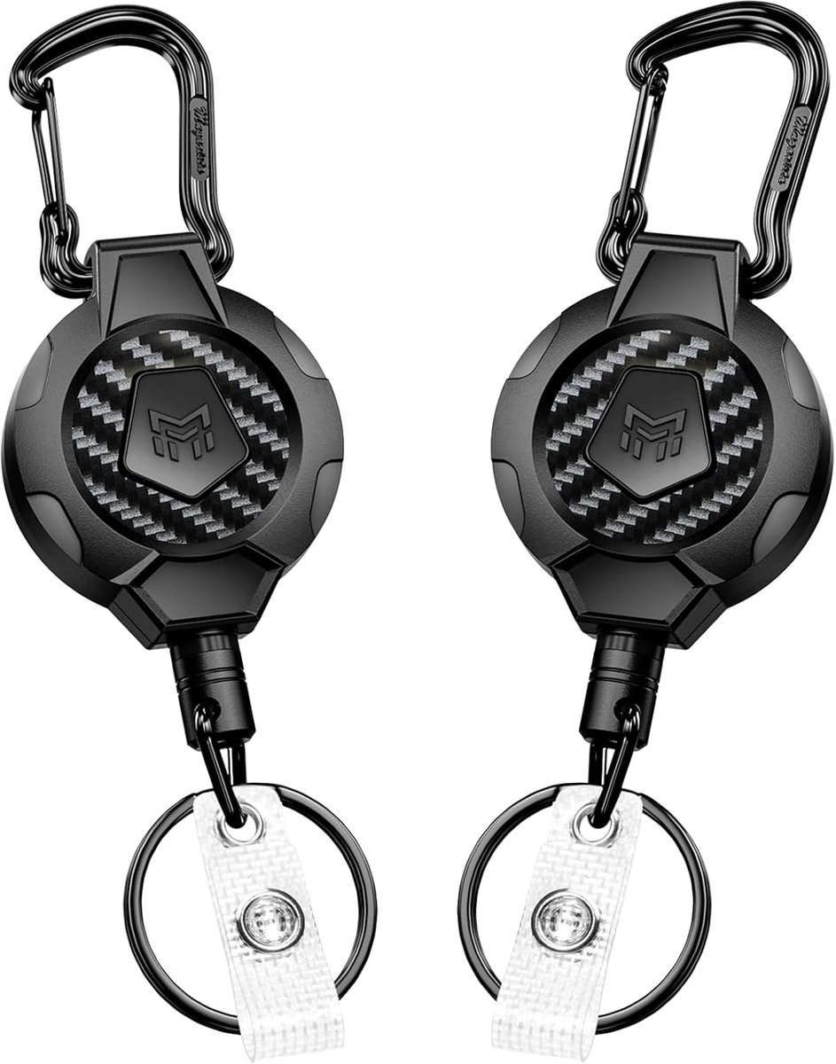 SnelShoppen - 2-Pack Retractable Sleutelhanger met Carabiner, 80cm RVS Koord, 284g Capaciteit, Carbon Fiber ID Badge Houder, Sleutelhanger Set voor We