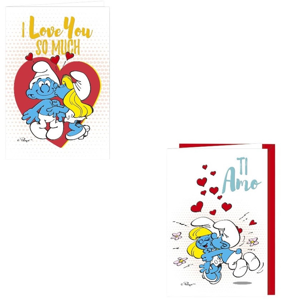 2 smurfen liefdeskaarten / wenskaarten - inclusief envelop - 11.5 x 17 cm