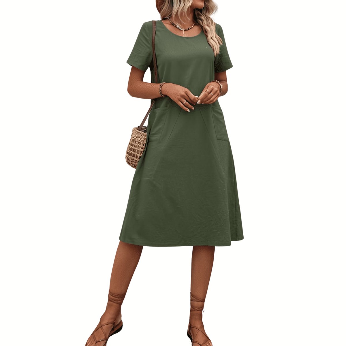 Currero Linnen Jurk Dames Blouse Zomer Shirt Jurkjes Voor Dames Ibiza Jurken Olijfgroen