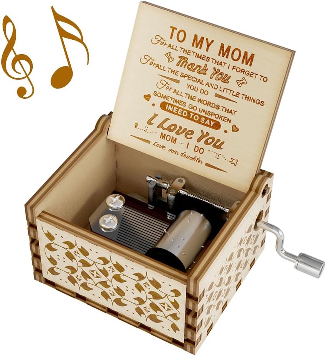 SnelShoppen - You are My Sunshine Muziekdoos Houten Mini Doosje - Uniek Cadeau voor Moeder van Dochter - Vintage Lasergegraveerd - Perfect voor Moeder