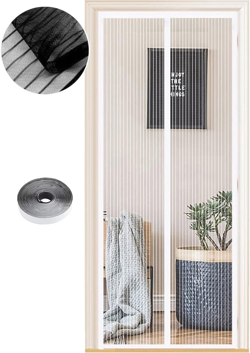 SnelShoppen - Vliegengaas voor Deur Magnetisch Insectenwerend 90 x 220 cm Witte Magneetgor
