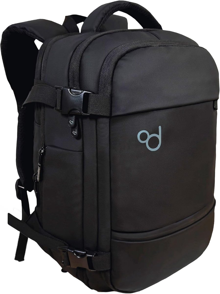 SnelShoppen - OcioDual Uitbreidbare Rugzak 40x30x20 cm, Waterafstotend Handbagage voor Vliegtuig, Compact en Gevoerd voor Laptop, Unisex Zwart, Ideaal
