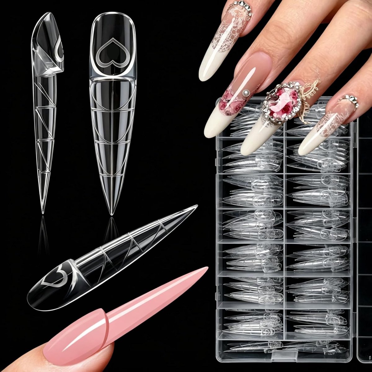 SnelShoppen - 150 stuks dubbele nagelvormen voor 3D Franse manicure, herbruikbaar voor polygel, acryl, kunstnagels, amandelvorm, nagelreconstructie, p