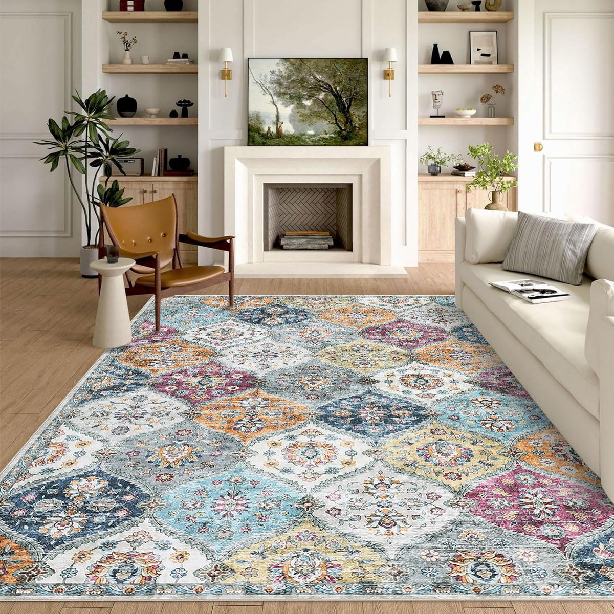 Vintage bloemen vloerkleed - 160x230cm - Marokkaans traliewerk vloerkleed voor de woonkamer - Geelpaars