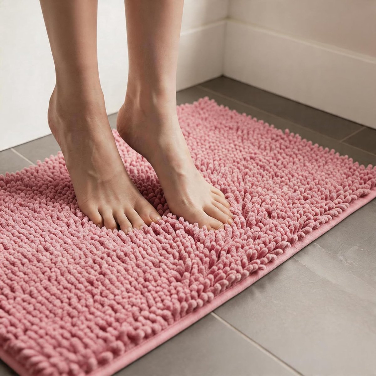 SnelShoppen - Chenille Badmat Antislip Ultra-Zacht en Absorberend 80 x 50 cm Roze - Luxe B