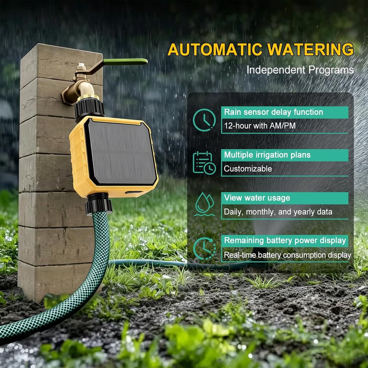 SnelShoppen - Bewateringscomputer op Zonne-energie, Wifi, Automatische Irrigatiesysteem met 1 Uitgang, Slimme Irrigatieklok voor Tuin, Balkon en Terra
