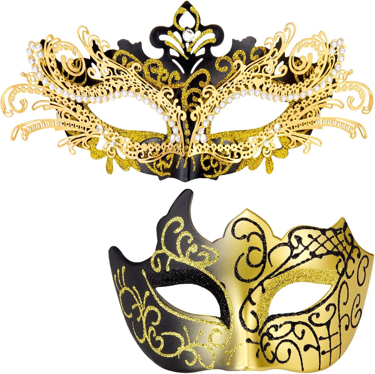 SnelShoppen - MYSEUNI Maskerade maskers voor koppels - Glanzend Strass Metaal Filigraan Venetiaans Masker - Heren en Dames Masker voor Mardi Gras en F