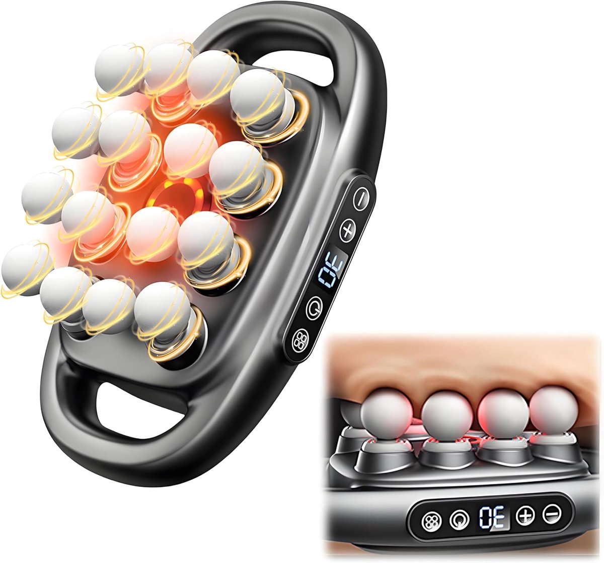 SnelShoppen - Spiermassagepistool met 16 koppen, elektrisch massageapparaat met 30 standen en 3 modi, rood licht, LED-display, stil en draagbaar voor