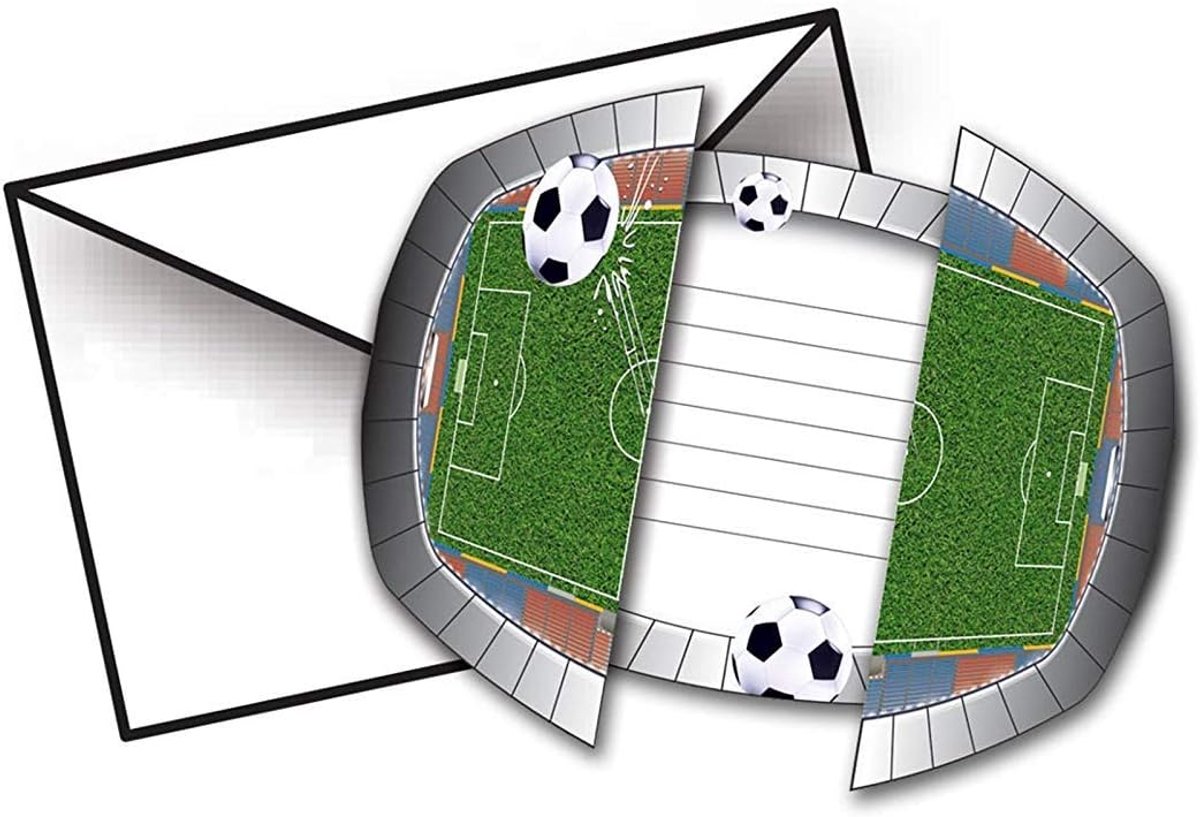 SnelShoppen - Voetbal Uitnodigingen 8 Stuks - Meerkleurige Kartonnen Uitnodigingen voor Kinderfeestje - 17x17 cm - Perfect voor Voetbal Feest