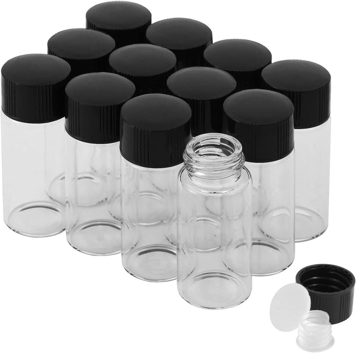 SnelShoppen - 10ml Heldere Glazen Flesjes - Lekvrije Monsterflacons met Schroefdoppen en Plastic Stoppen - 12 Stuks Ideaal voor Vloeistoffen en Vaste