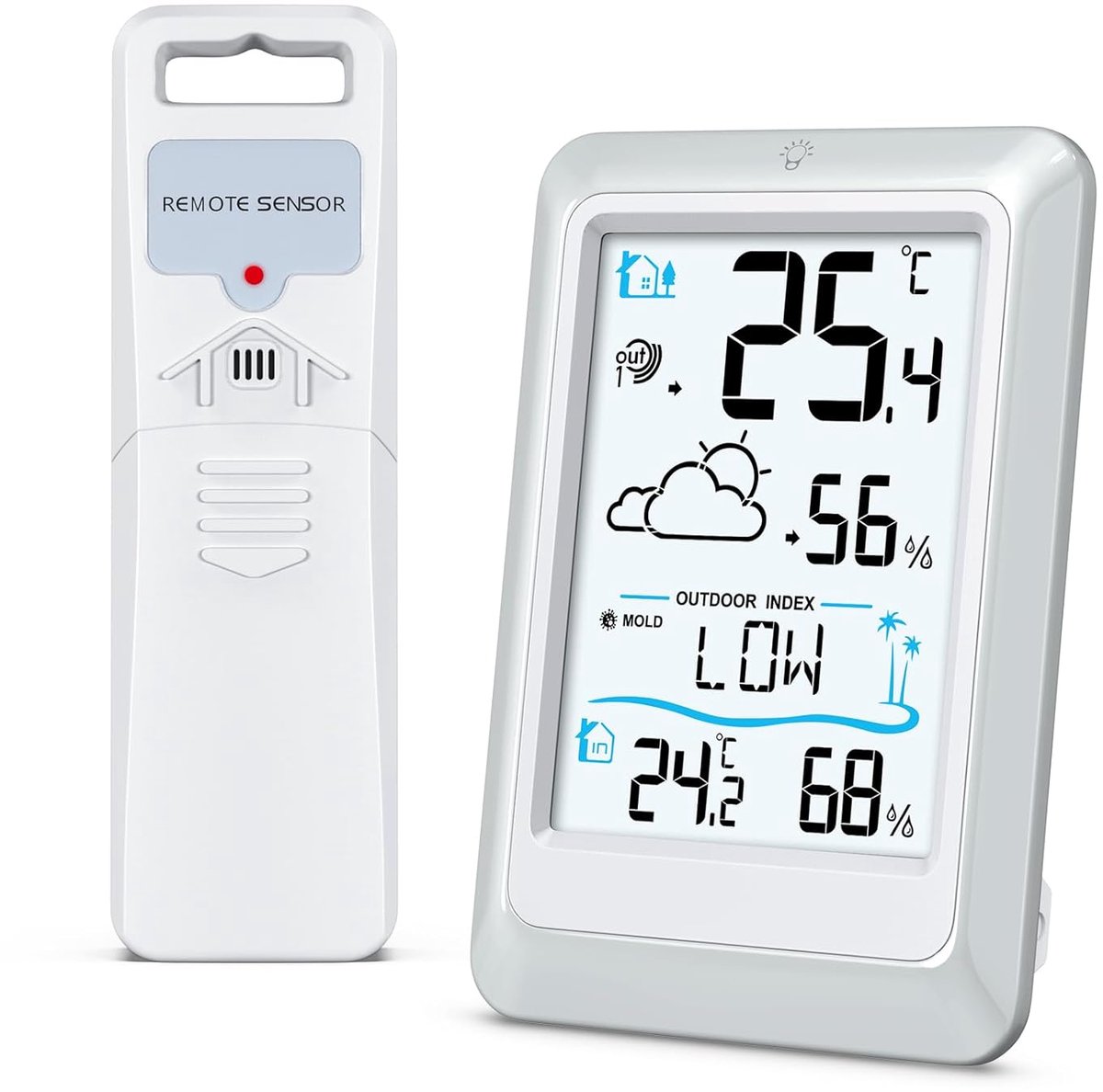 SnelShoppen - Draadloos Weerstation met Buitensensor, Vochtigheidsmeter, Thermometer, Weersvoorspelling, Binnen-Buiten Temperatuur °C/°F, Geschikt voo