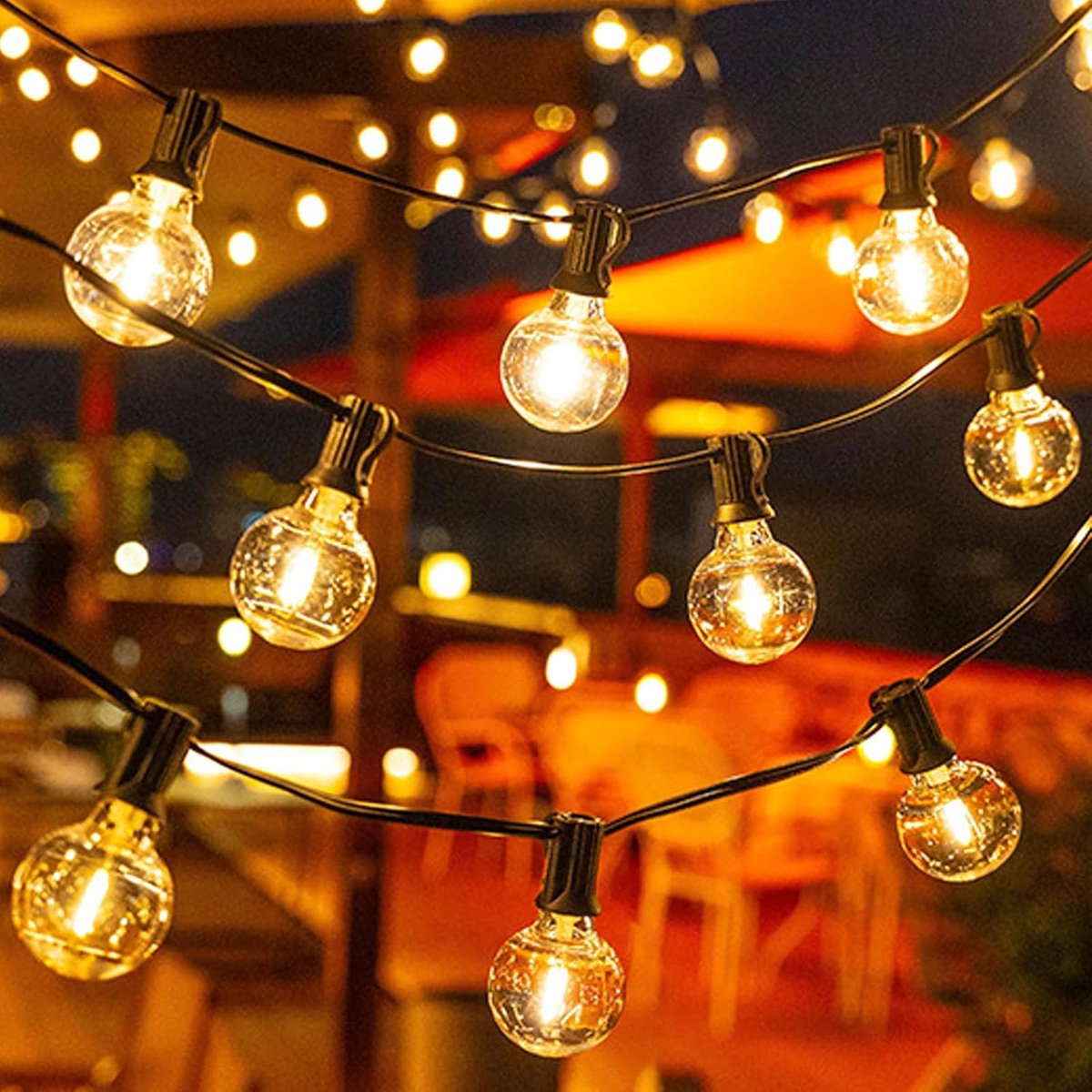 SnelShoppen - Lichtketting op Zonne-energie voor Buiten - 7m Lichtsnoer met 10 + 1 G40 LED-lampen - Waterdichte Decoratieve Verlichting voor Tuin, Ter