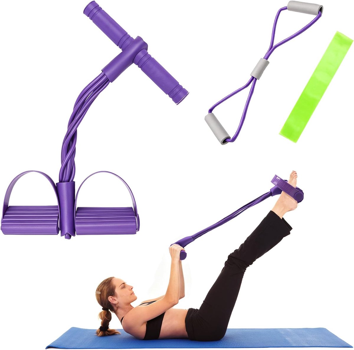 SnelShoppen - 3-delige Buiktrainer Set Thuis met Weerstandsbanden, 6 Buizen, 8-vormige Expander voor Effectieve Buik, Benen en Billen Training, Geschi