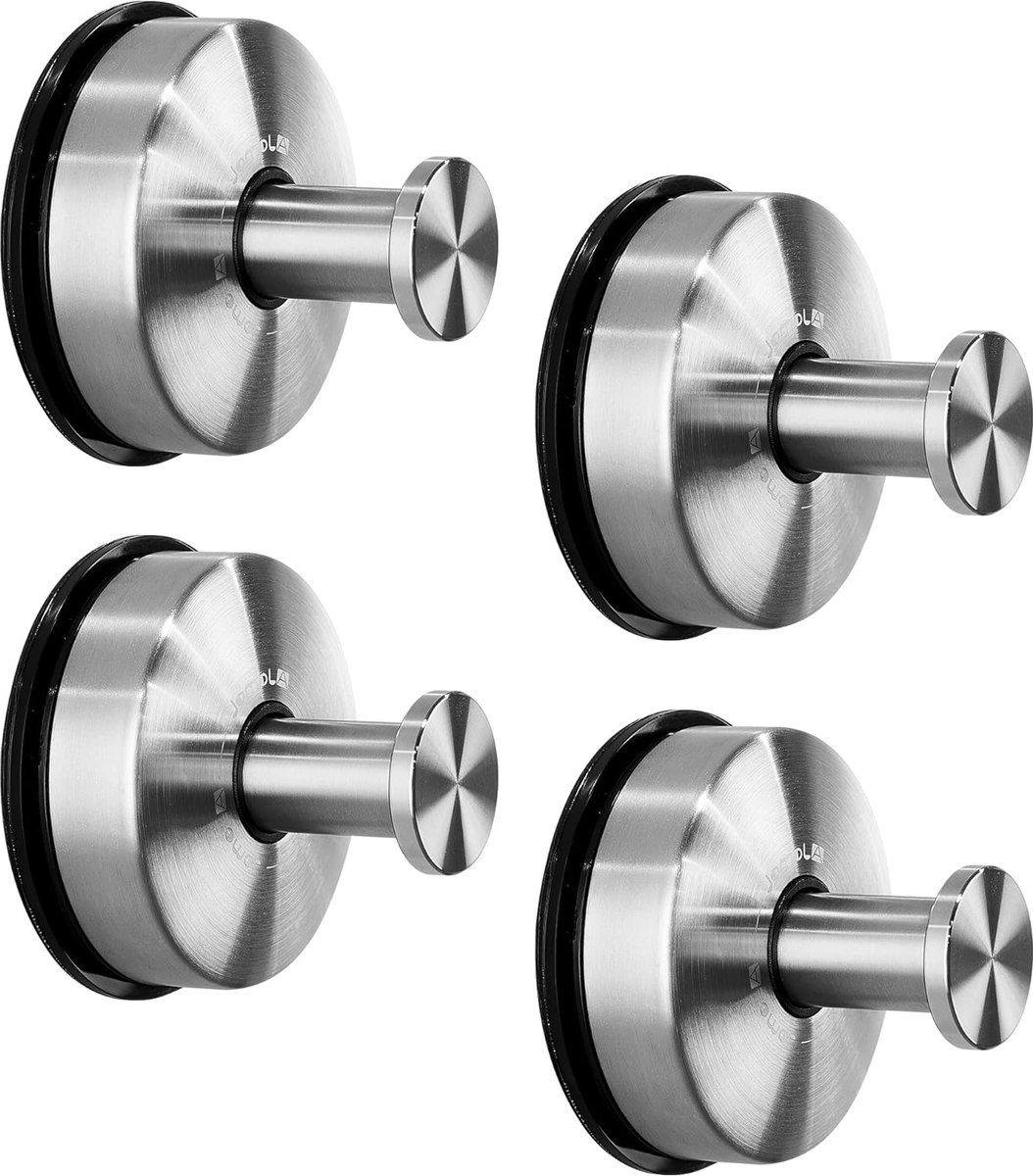 SnelShoppen - 4 Stuks Badkamer Handdoek Haken Met Zuignap - Roestvrij Staal Douche Haken Hanger - Sterke Vacuümbevestiging - Ideaal Voor Keuken, Badka