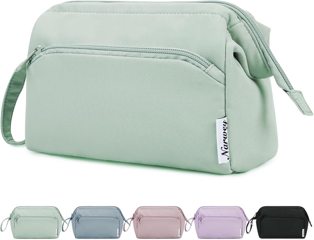Thijox - Grote Make-Uptas Toilettas met Wijd Open Ritssluiting, Cosmetische Organizer voor Dames, Reistas, Mintgroen, Ideaal voor Thuis, Reizen en Uit