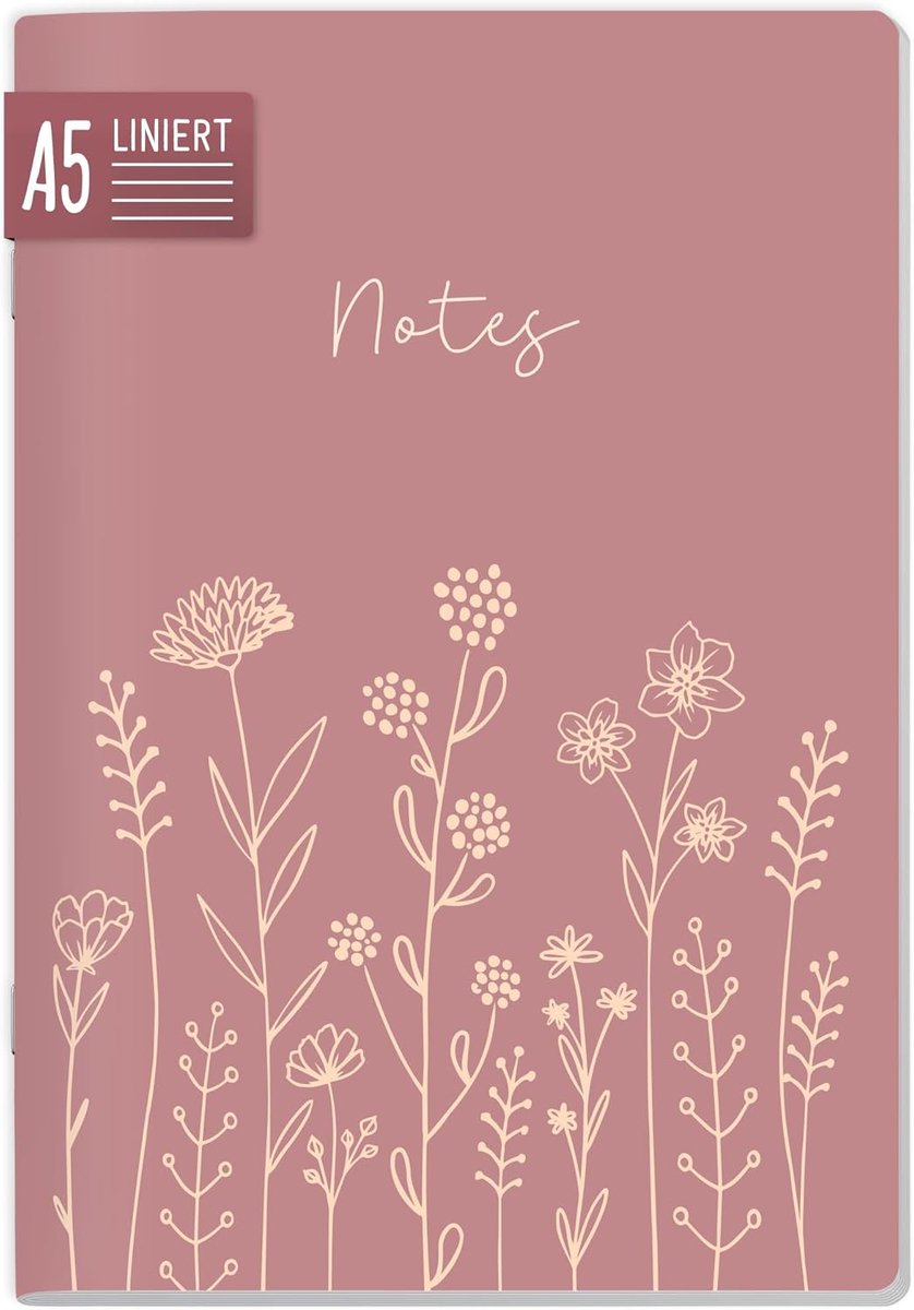 SnelShoppen - Notitieboek A5 Gelinieerd 64 Pagina's Premium Papier 90g/m² Softcover Fine Flowers Rosé voor School Kantoor en Onderweg Duurzaam en Klim