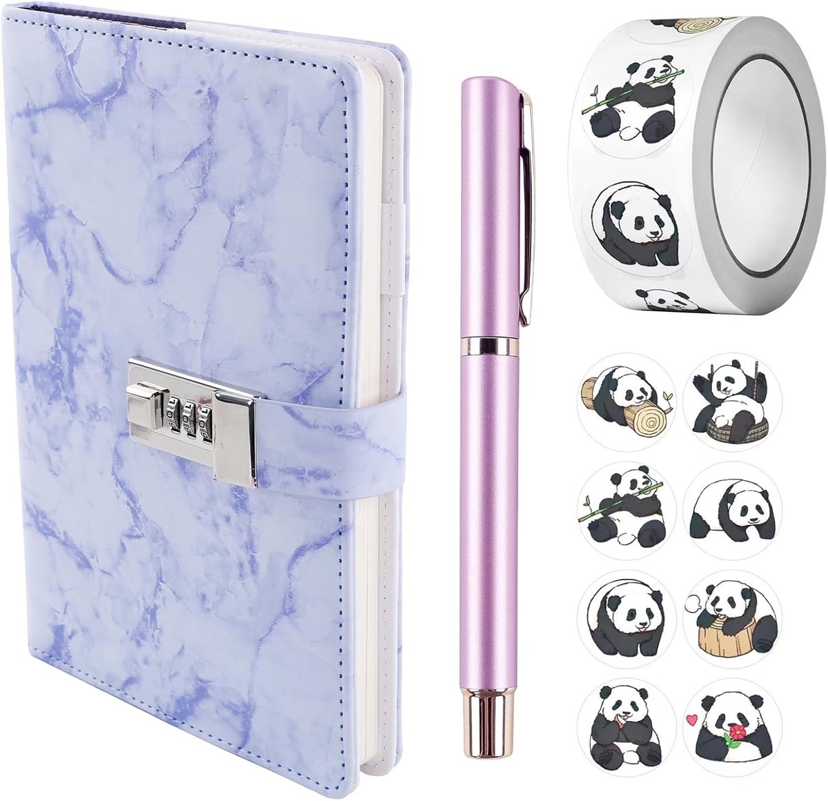 SnelShoppen - Meisjesdagboek met Slot voor Meisjes, Dagboek met Code, Notitieboek met Pen en Grappige Sticker Set, Navulbaar Faux Leer Notitieboek A5