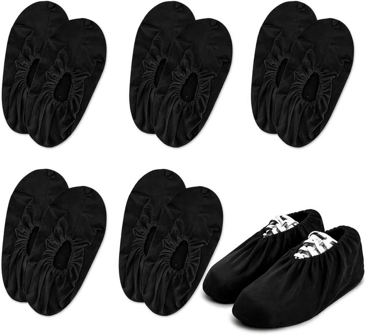 SnelShoppen - 5 Pairs Schoenhoezen Herbruikbaar en Wasbaar, Non-Slip Overschoenen voor Schoonmaken, Vloer- en Tapijtbescherming, Zwart, Maat L 37-42