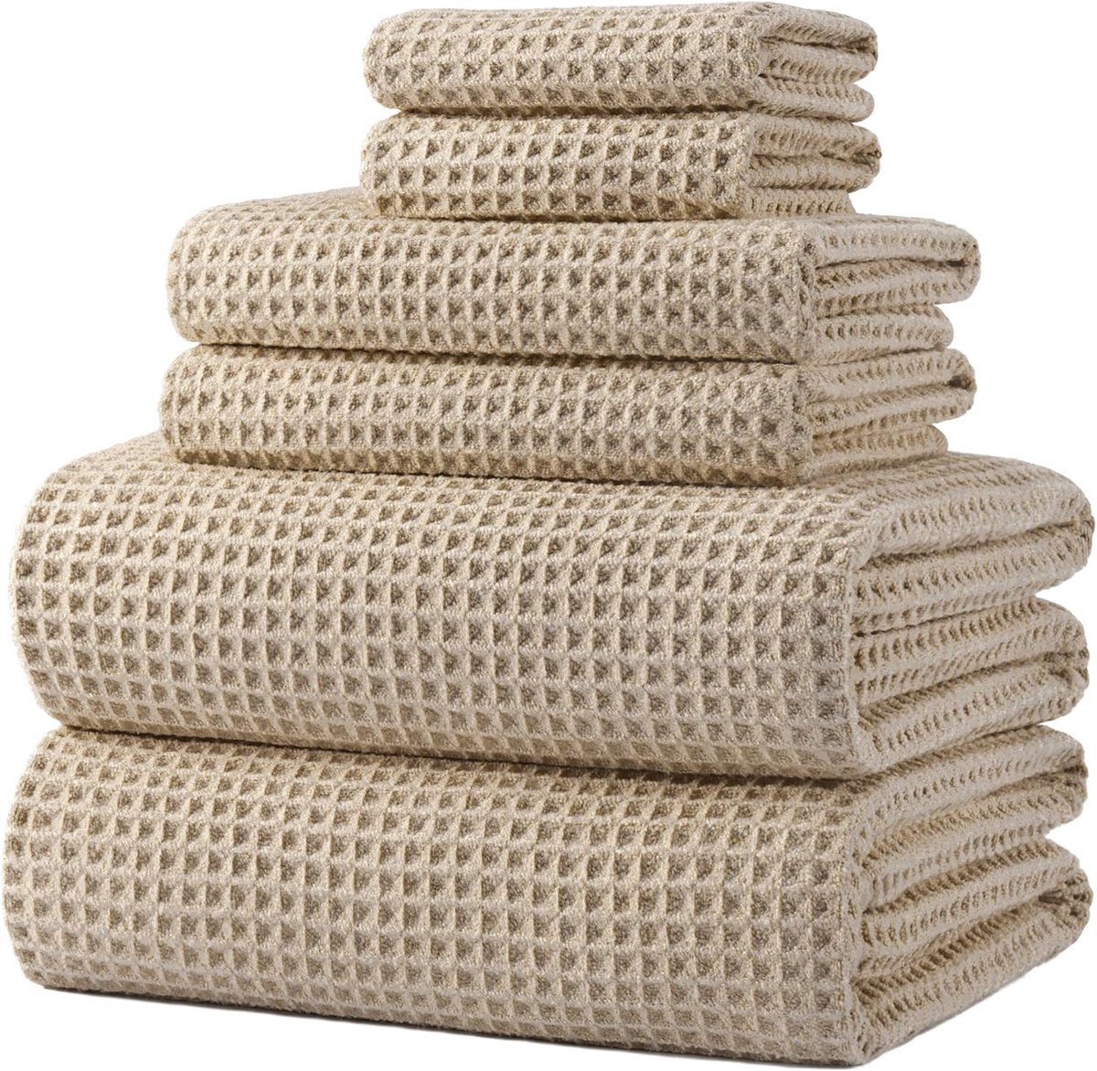 Thijox - Microvezel Oversized Badhanddoeken Set 6-delig 76 x 152 cm - Sneldrogend Pluisvrij Wafelweefsel - Beige - Luxe Spa Kwaliteit voor Thuis, Camp