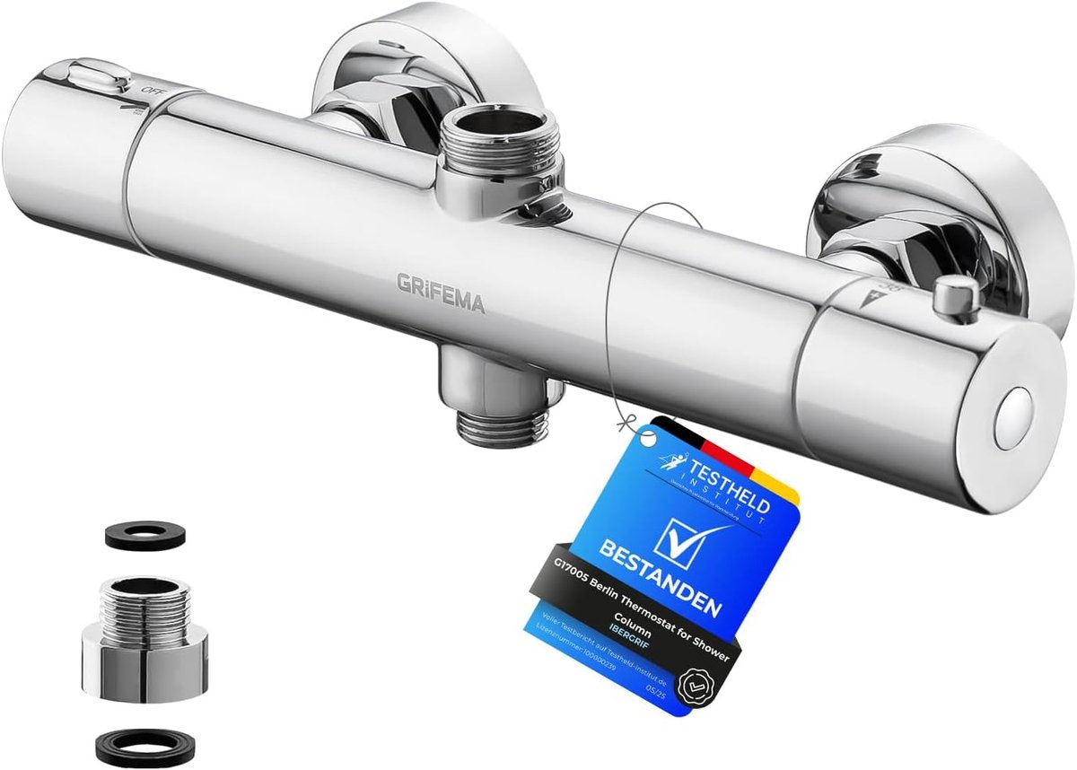 SnelShoppen - Thermostatische Douchekraan G17005 - RVS Chroom - 3/4" Topuitgang - Precisie Temperatuur Controle - Duurzaam en Veilig voor Thuisgebruik
