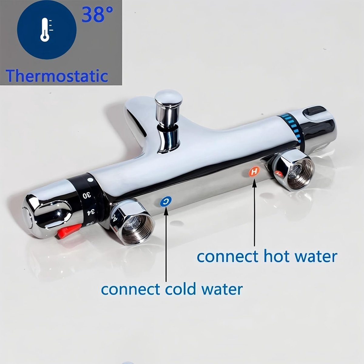 Thermostatische Badkraan met Veiligheidsknop 38 °C - Douchearmatuur en Mengkraan
