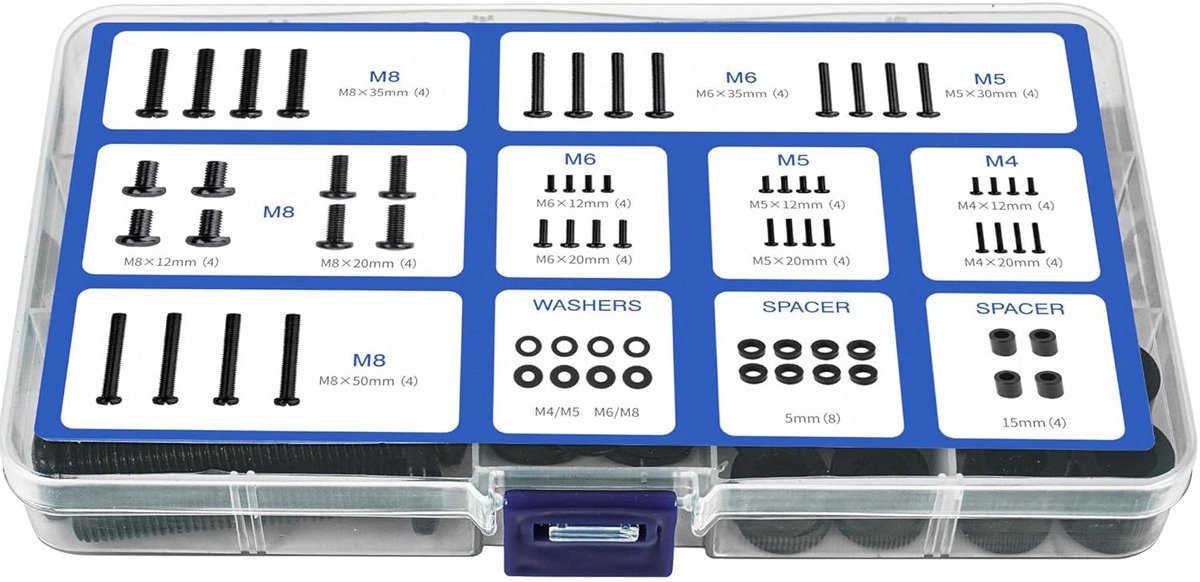 SnelShoppen - Universele VESA Schroefset voor TV's, M4 M5 M6 M8 TV Schroeven en Spacer, 68 Stuks, Zwart, Geschikt voor TV Wandmontages, TV Standaards