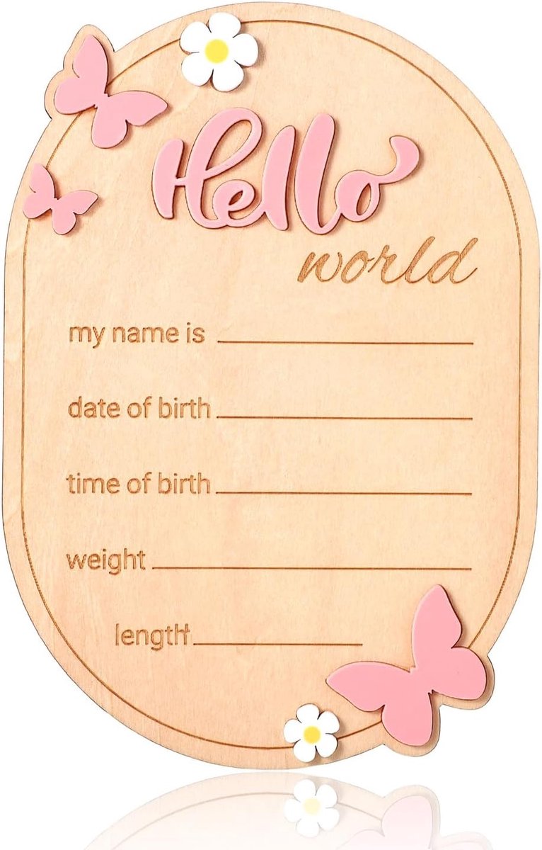 SnelShoppen - Houten Baby Aankondigingsbord - Hello World Newborn Sign - Geboorteaankondiging Plaque - Decoratie Kinderkamer - 15x10.5cm - Voor Jongen