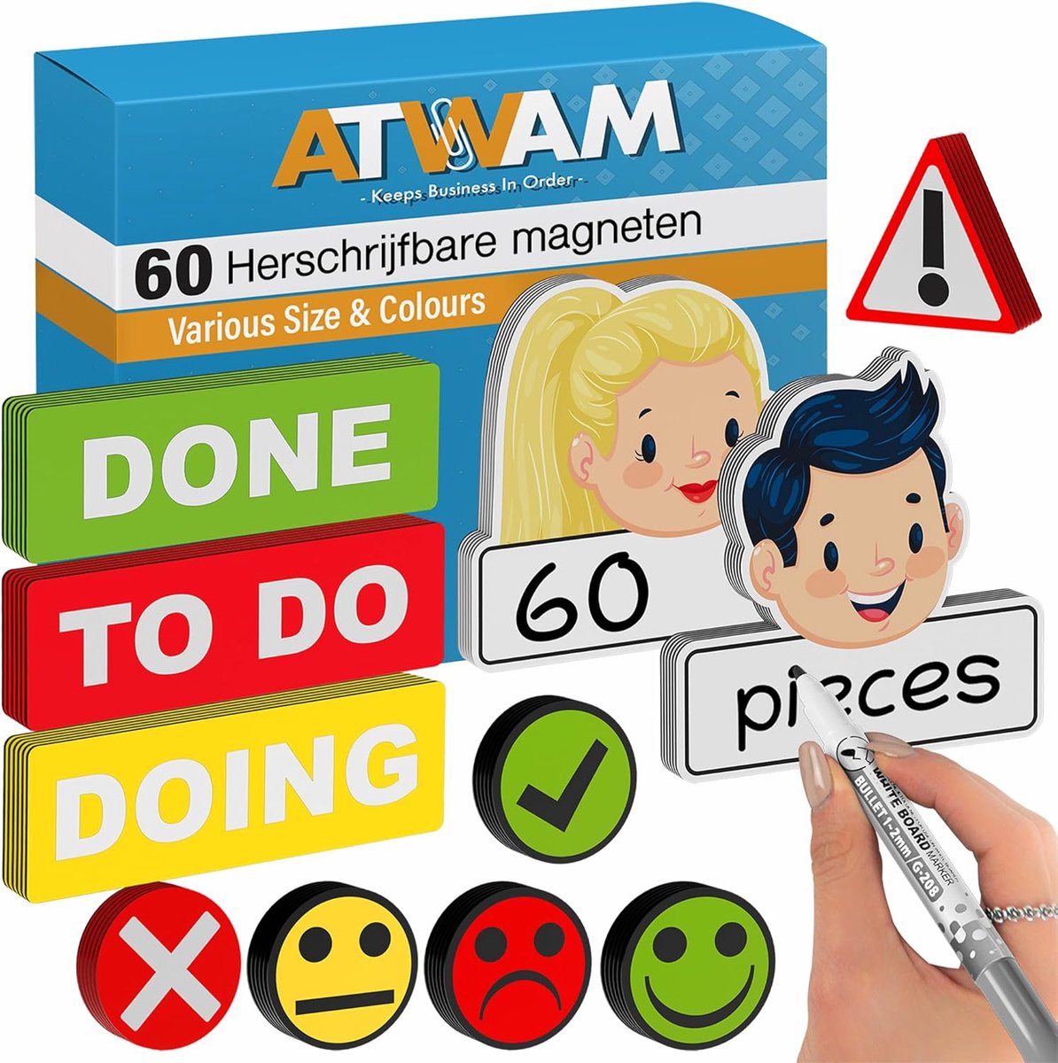 SnelShoppen - 60 Stuks Scrum Whiteboard Magneten - Herbruikbare Magneten voor Whiteboard, Magneetbord, Memo Bord - Perfect voor Organisatie en Visuali