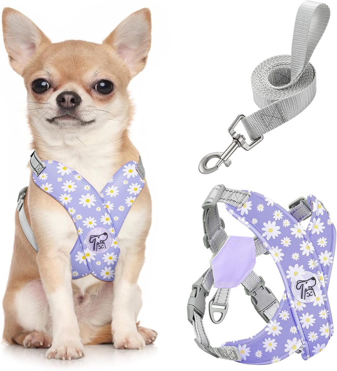 SnelShoppen - Pawaboo Hondenharnas en Lijn Set voor Kleine Honden, Verstelbaar, Ademend, Geen Trek, Geen Verstikking, Puppy Vest Harnas, Maat S, Paars