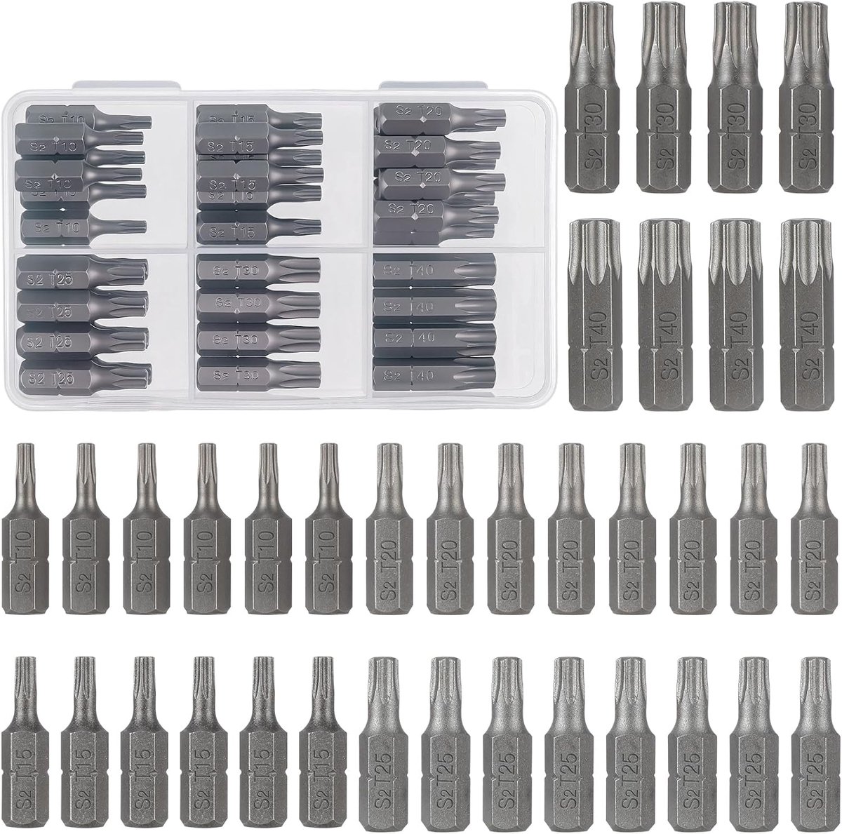 SnelShoppen - Torx Bit Set 36-delig, 25 mm, T10/T15/T20/T25/T30/T40, Chrome Vanadium Staal, Perfect voor Carpenters, Huishoudelijke Apparaten, Machine