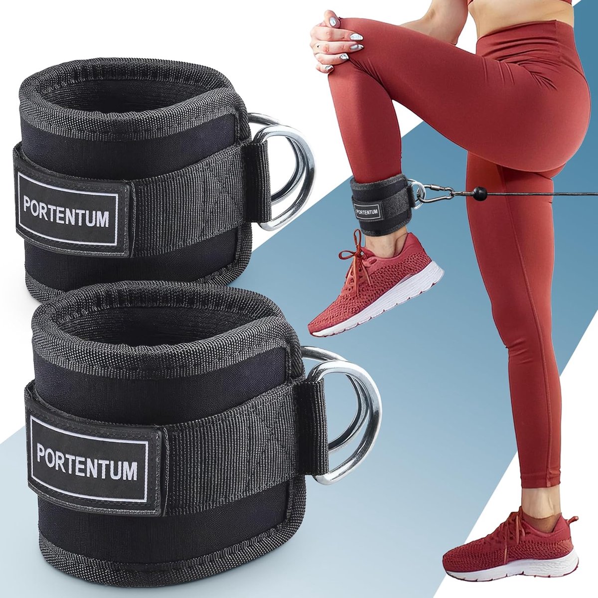 SnelShoppen - Unisex Enkele Enkelbanden voor Kabelmachine, Zwart, Universele EU, Duurzaam, Voor Glutes, Heupabducties en Bovenbenen