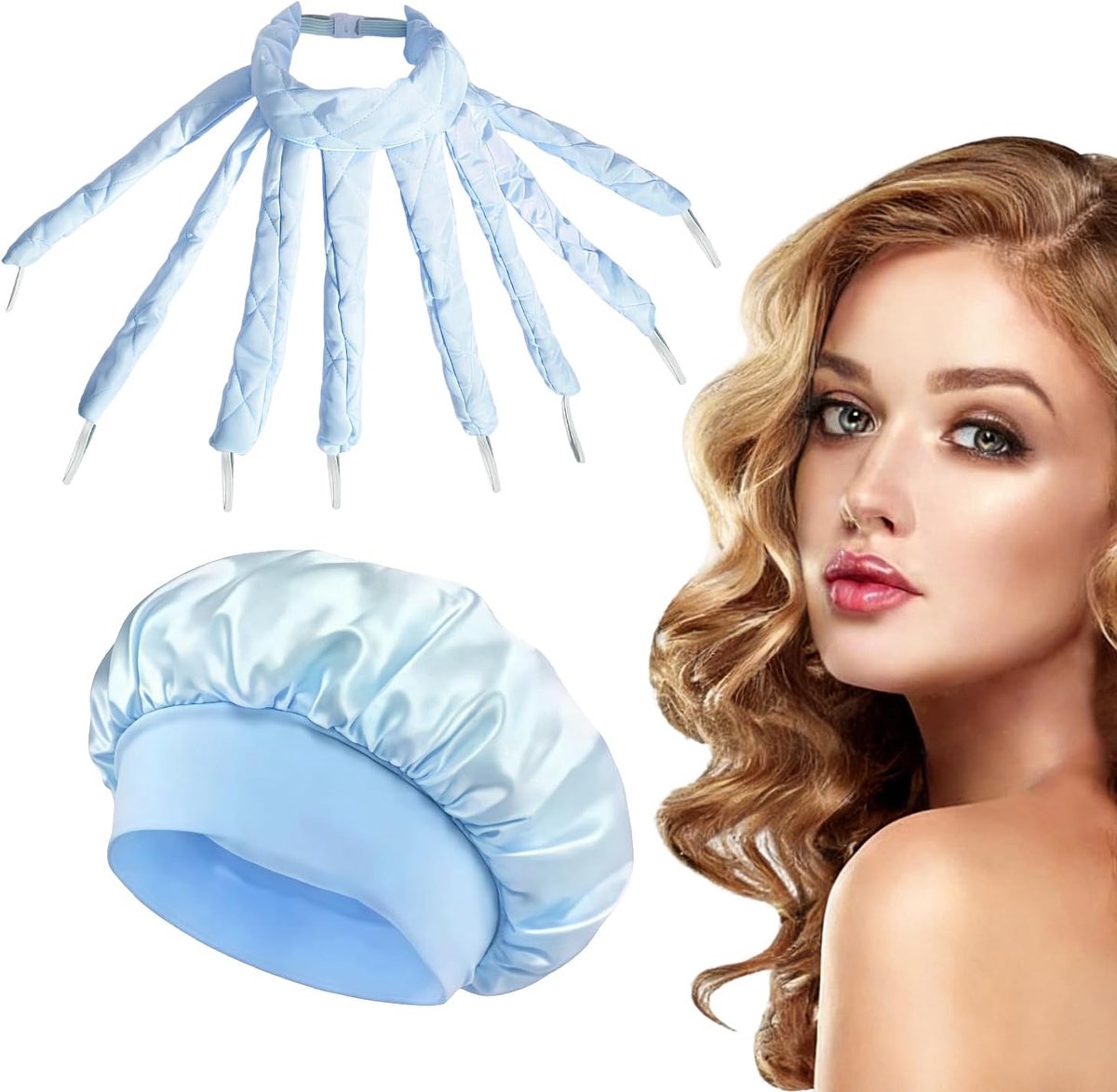 SnelShoppen - 2 Stuks Octopus Heatless Curler Set met Zijden Slaapmuts, Comfortabele Curling Band voor Golven en Krullen in Lang Haar, Ideaal voor Nac