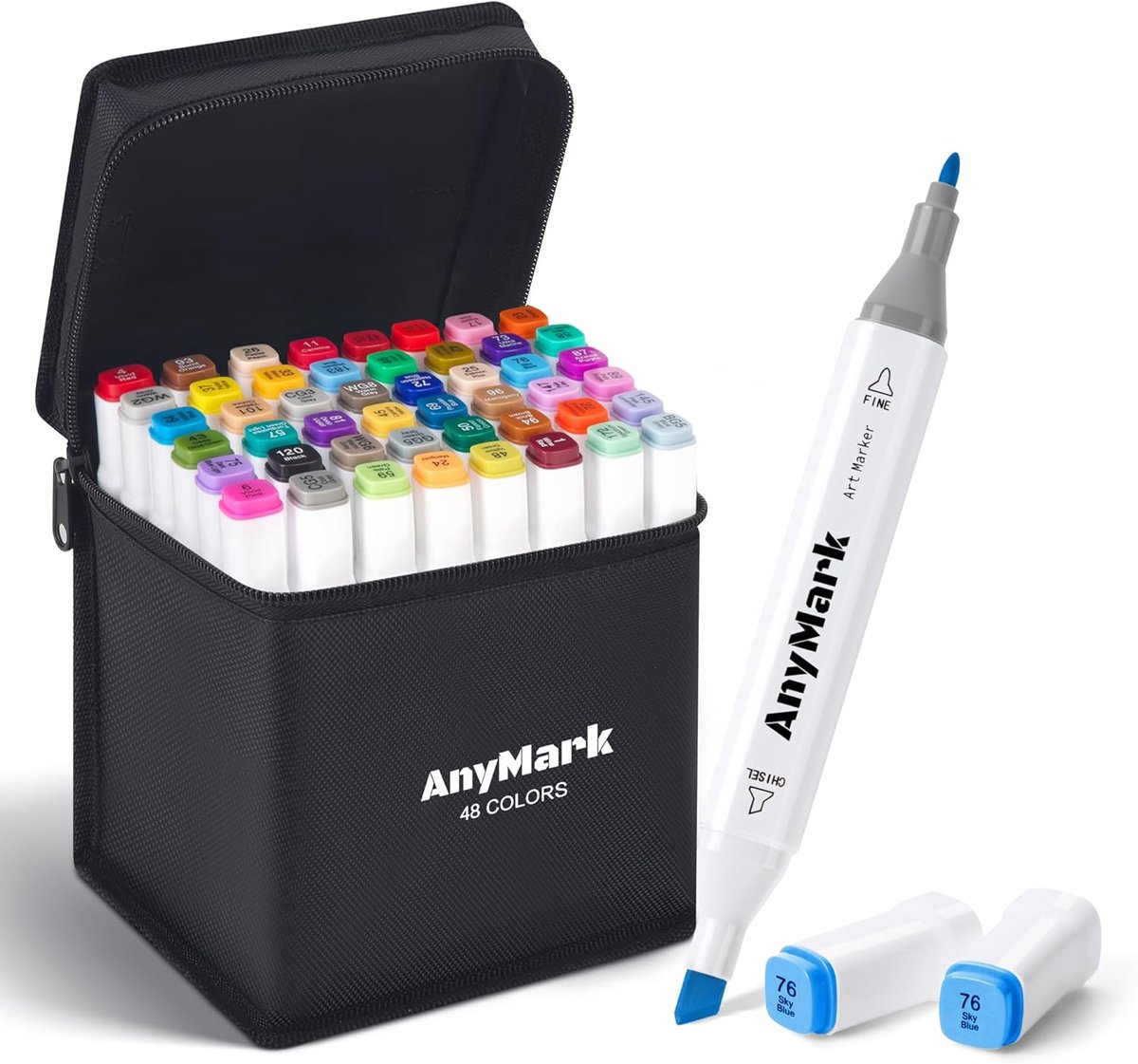 SnelShoppen - 48 Kleuren Alcohol Markers, Dubbele Punt, Alcoholgebaseerde Twin Markers voor Creatieve Tekeningen en Kleurschetsen, Wit Marker Sleeve