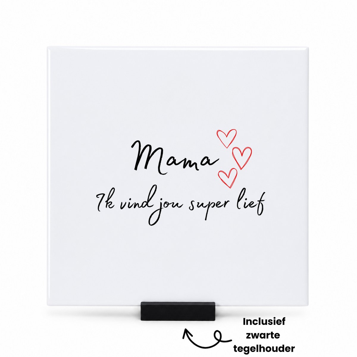 Hacebo mama ik vind jou super lief tegeltje met tegelhouder - Moeder - de liefste mama - tegeltjes met tekst - Moeder cadeautjes - moederdag - verjaardag - geschenk - kado - spreuktegels - 15x15 CM Wit