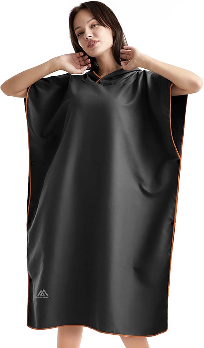 SnelShoppen - Microfibre Poncho 110x80 cm - Sneldrogende Badcape met Kap - Ideaal voor Strand, Surfen, Sauna - Zwart - Unisex
