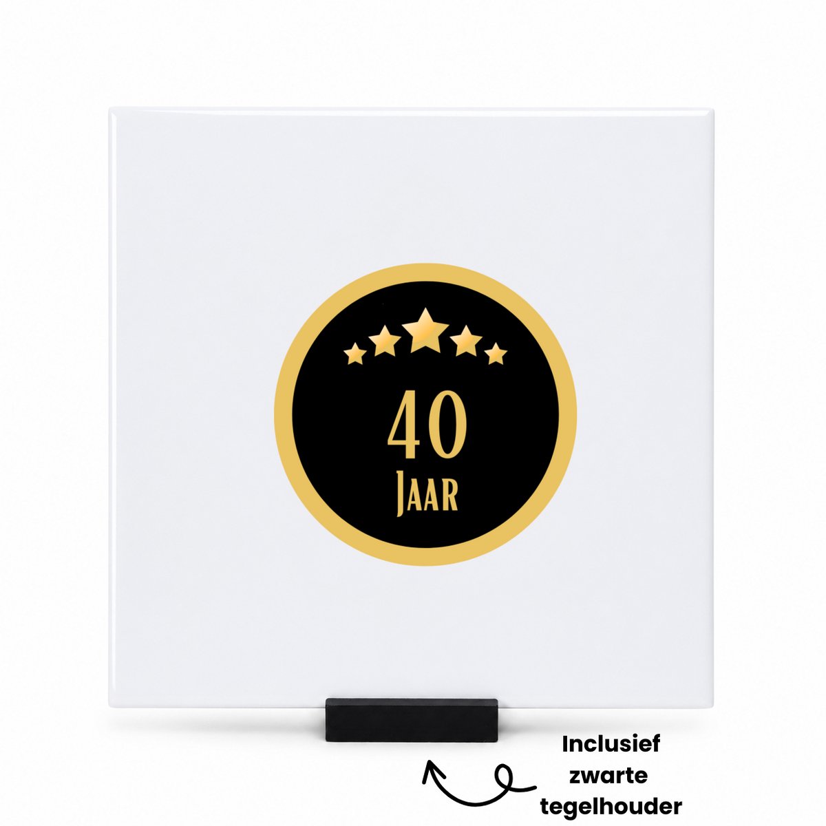 Hacebo 40 jaar tegeltje met tegelhouder - iemand die 40 jaar is geworden of 40 jaar lang een relatie hebben of getrouwd zijn - tegeltjes met tekst - verjaardagscadeau - verjaardag - cadeau - kado - geschenk - gift - spreuktegels - 15x15 CM Wit