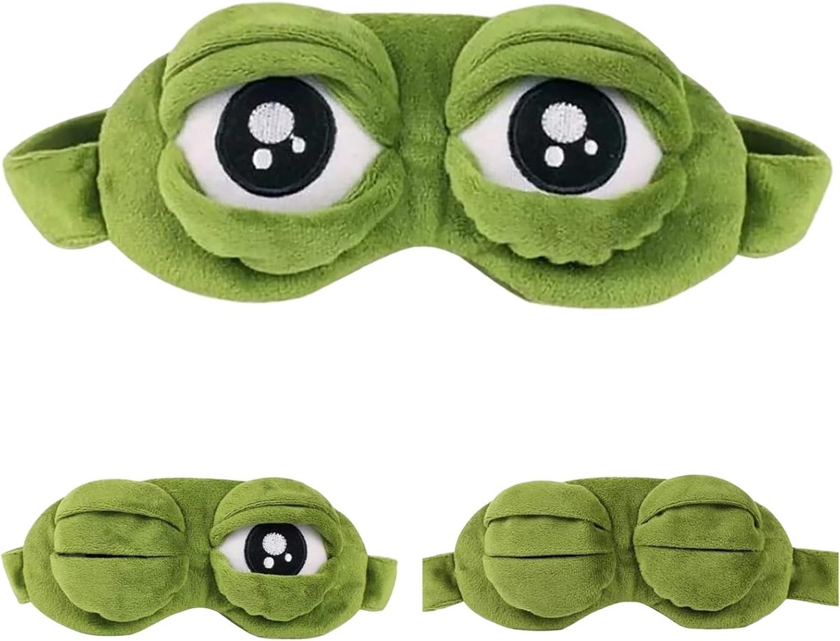 SnelShoppen - Frog Sleep Eye Mask - Fluffy Cartoon Frog 3D Eye Cover - Groene Slaapmasker Voor Volwassenen en Kinderen - Ideaal Voor Reizen, Feestjes