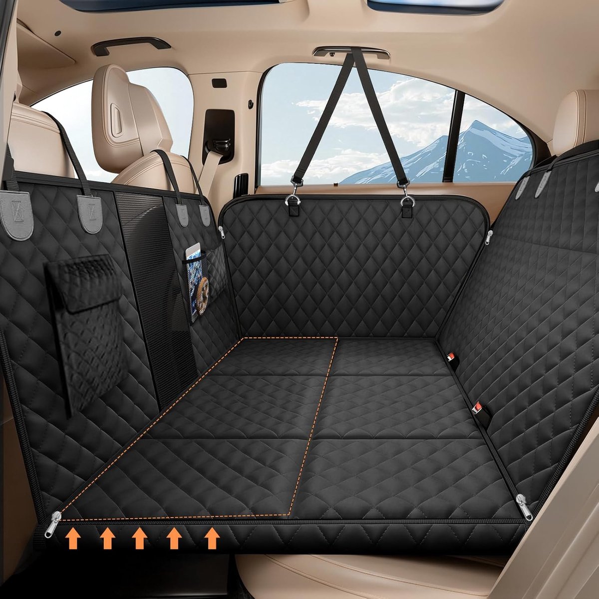 SnelShoppen - Hondendeken voor Achterbank Auto met Houten Plank, Waterproof, Valpreventie, Veiligheidsriemen, Zachte Ondersteuning